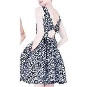Erin Fetherston Resort 2014 Doily Jacquard Bow Back Dress Black Silver Size 2
